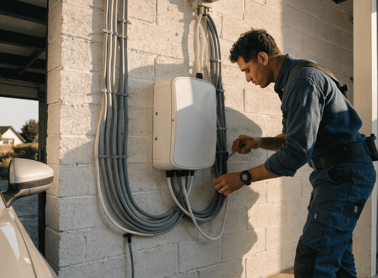 Instalador certificado montando un punto de recarga en Valencia